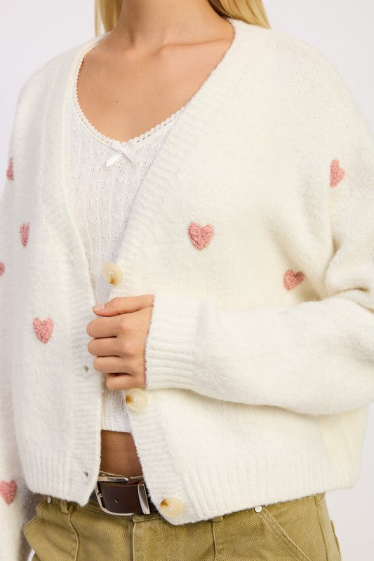 Ivory Pink Cropped Cardigan With Embroidery