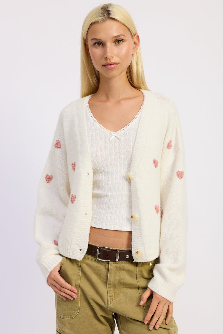 Ivory Black Cropped Cardigan With Embroidery