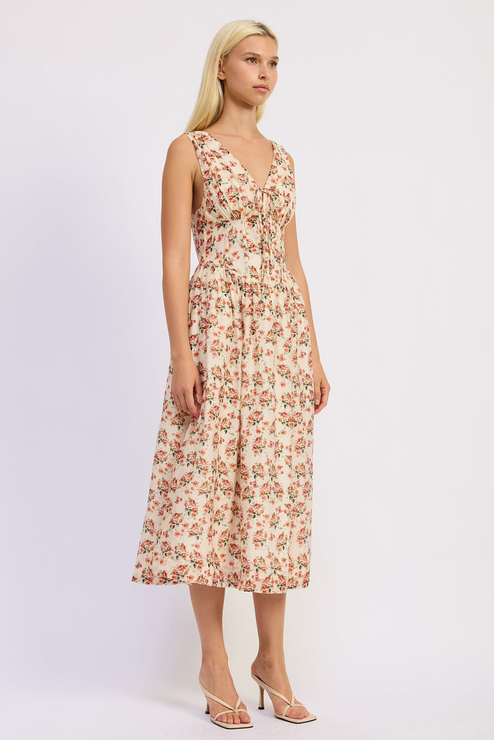 V Neck Corset Midi Dress