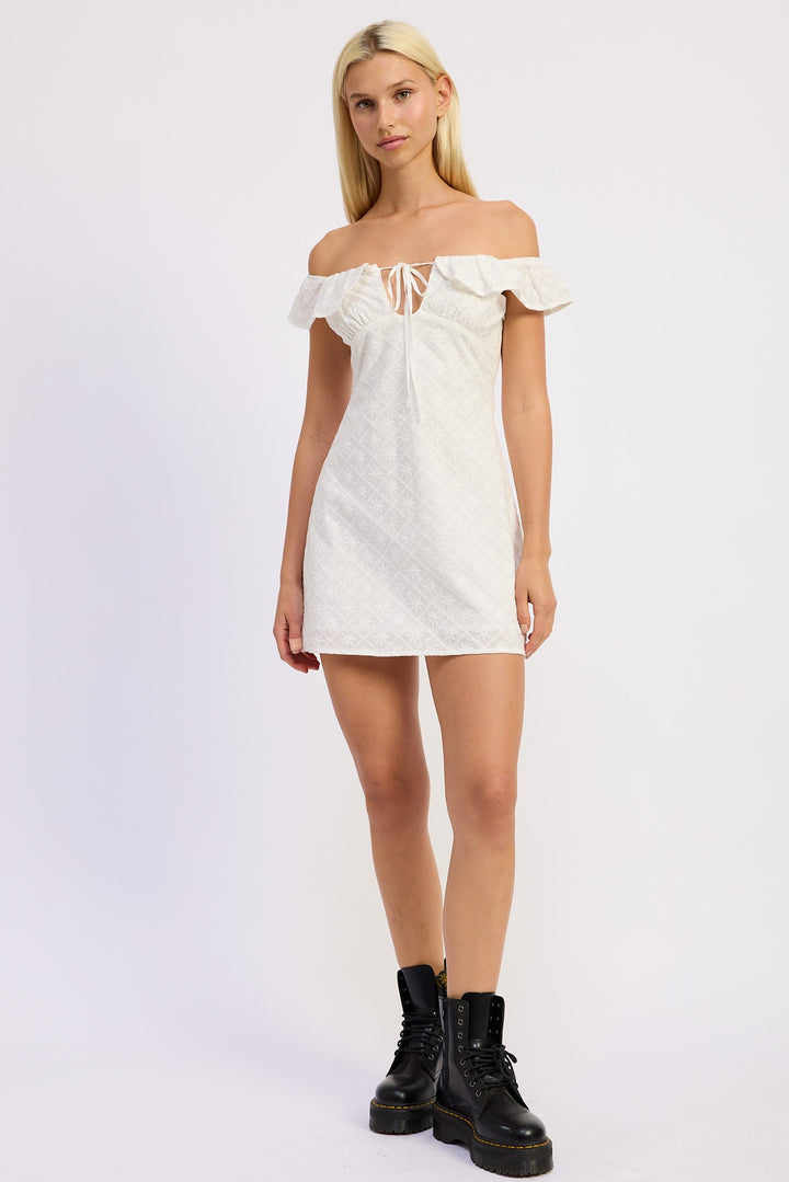 Off Shoulder Embroidered Mini Dress