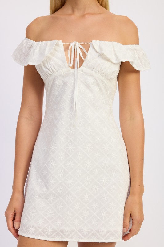Off Shoulder Embroidered Mini Dress