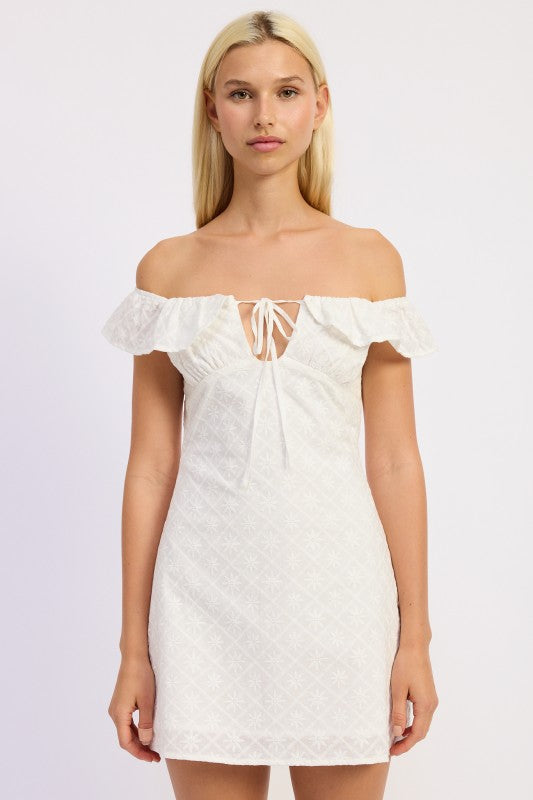 Off Shoulder Embroidered Mini Dress