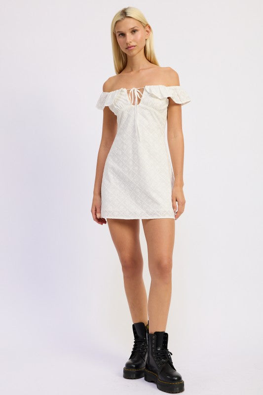 Off Shoulder Embroidered Mini Dress