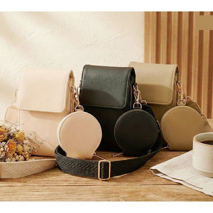 Beige Cross Body Solid Color Pu Leather Purse Wallet