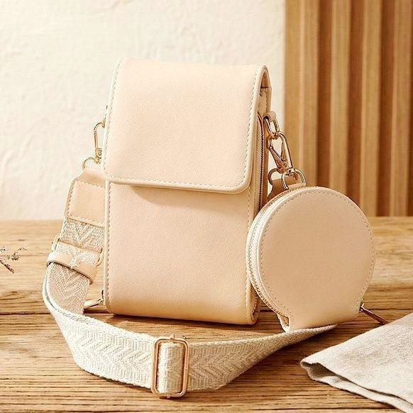 Tan Cross Body Solid Color Pu Leather Purse Wallet