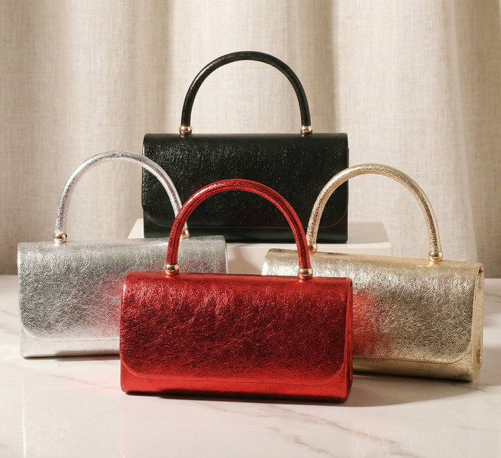 Silver Metallic Glitter Mini Handbag Top Handle