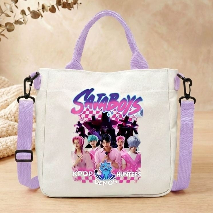 Pink Kpop Boys Graphic Mini Crossbody Canvas Tote Strap