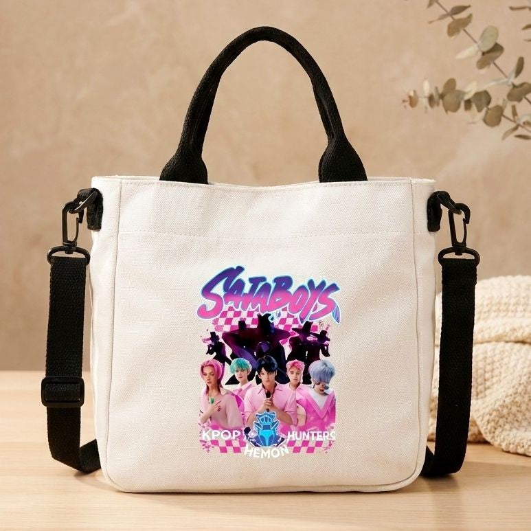 Black Kpop Boys Graphic Mini Crossbody Canvas Tote Strap