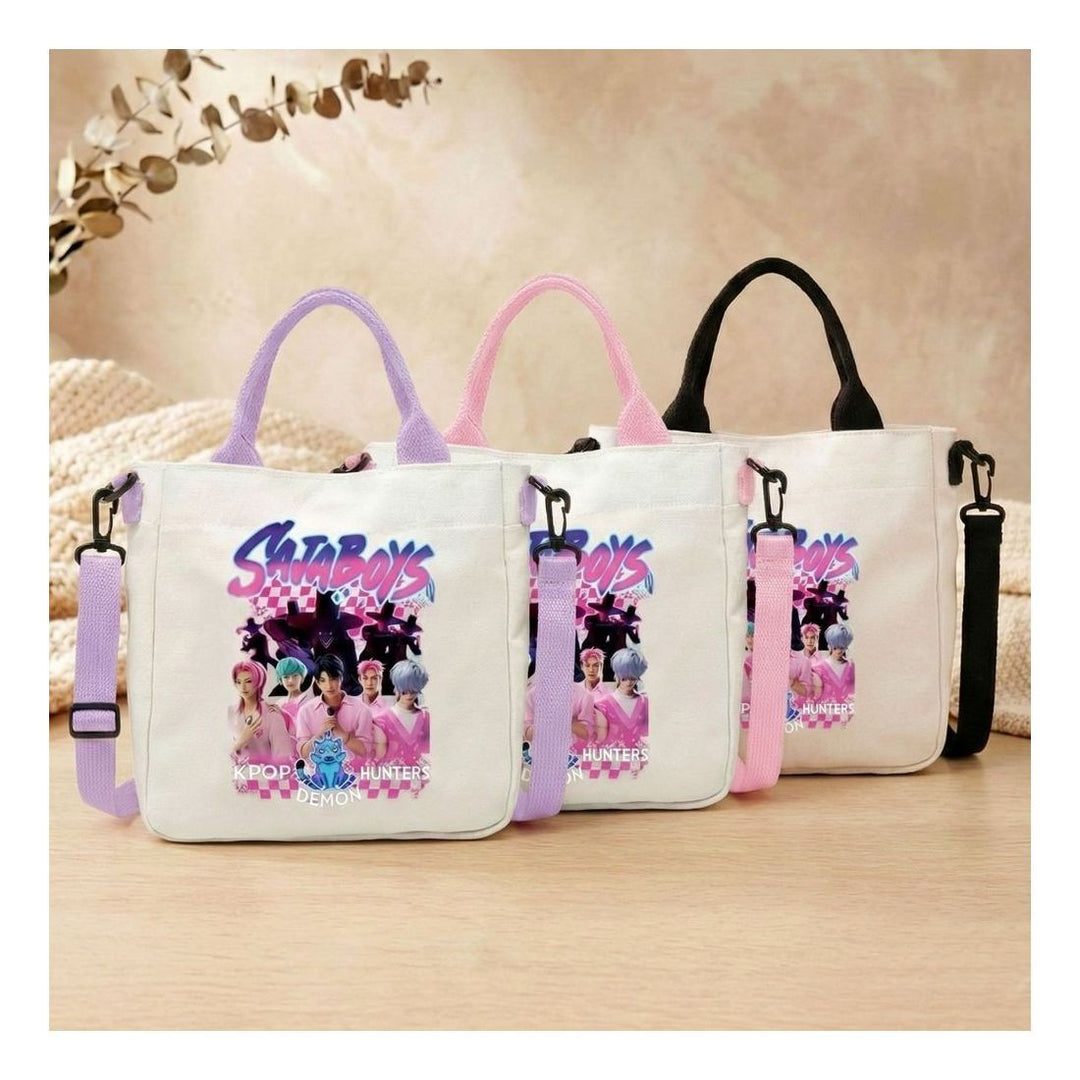 Lavender Kpop Boys Graphic Mini Crossbody Canvas Tote Strap