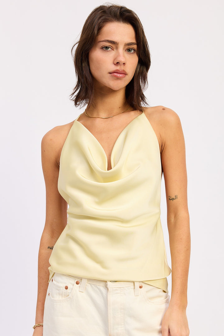 Butter Yellow Cowl Neck Top With Open Back