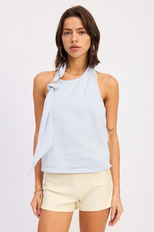 Butter Yellow One Shoulder Top With Scarf Detail 1