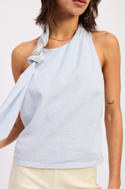 Light Blue One Shoulder Top With Scarf Detail 1