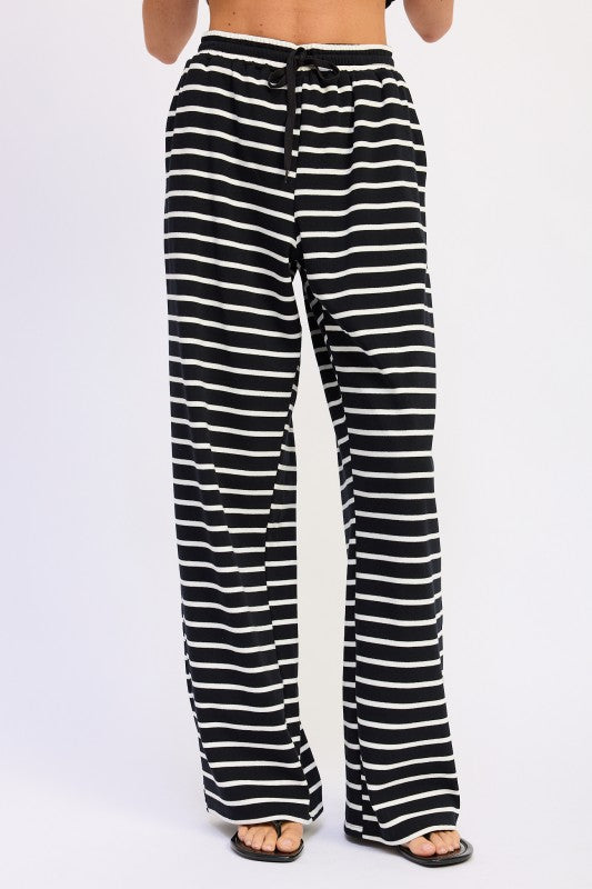 Striped Pants With Elastic Waist Band