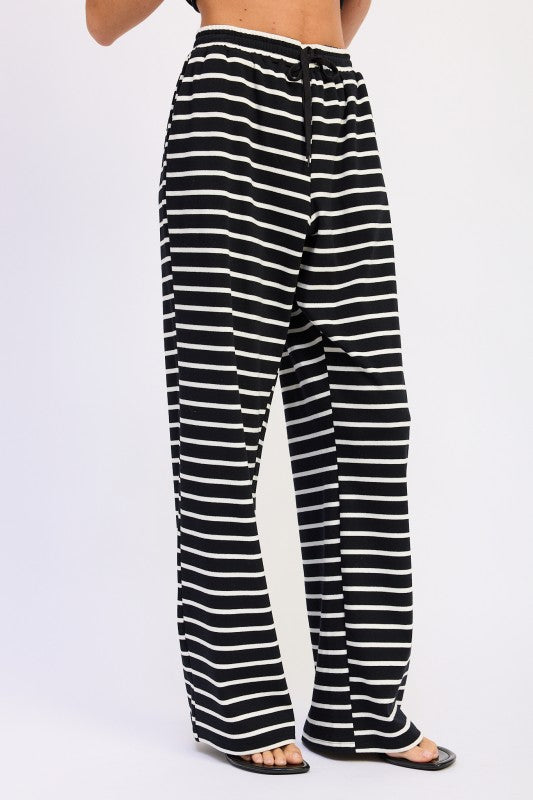 Striped Pants With Elastic Waist Band