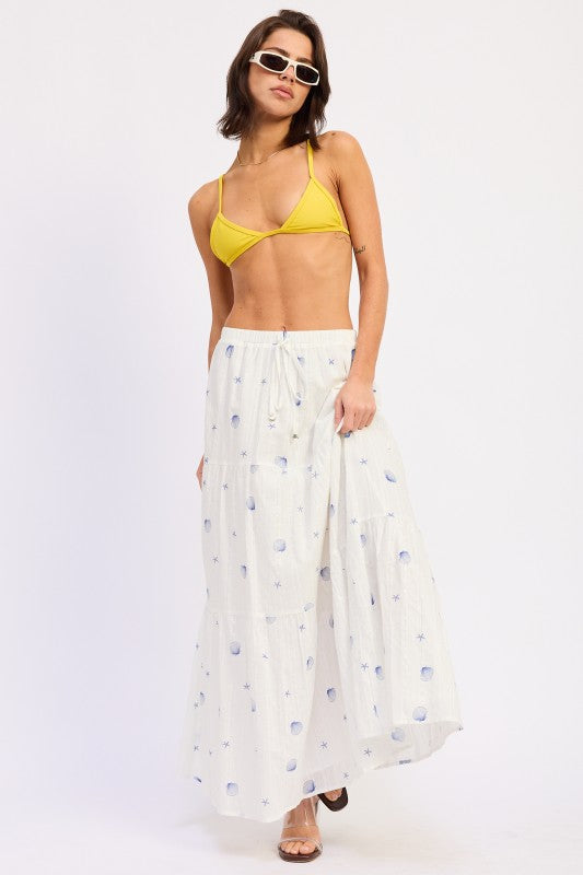 Off White Blue Shell Tiered Maxi Skirt 1