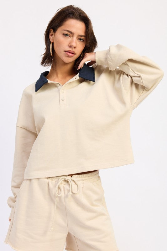 Contrast Collar Pullover Top
