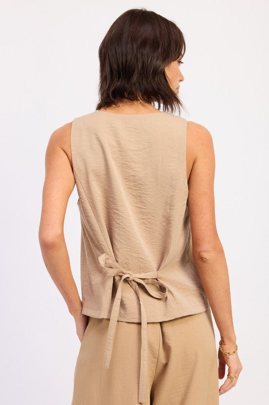Woven Vest Top With Back Tie