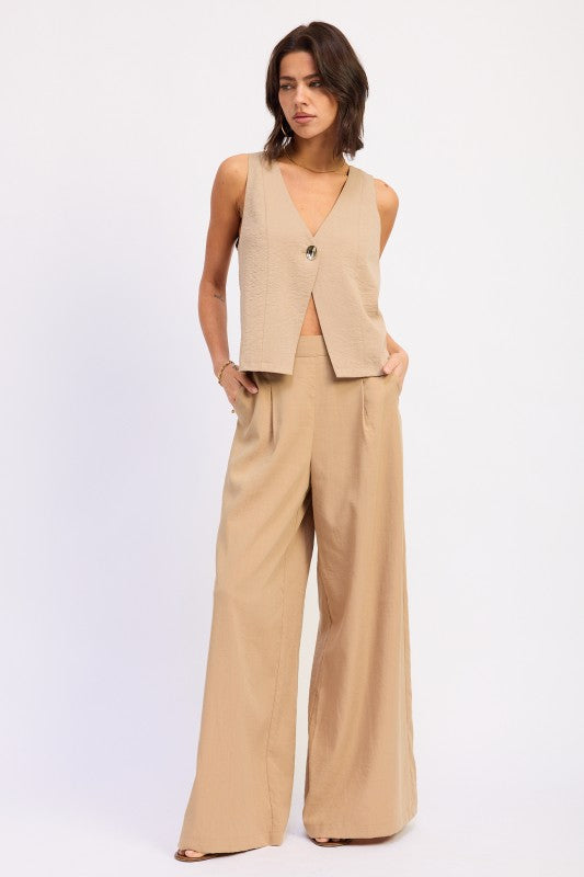 Coffee Wide Leg Linen Pants