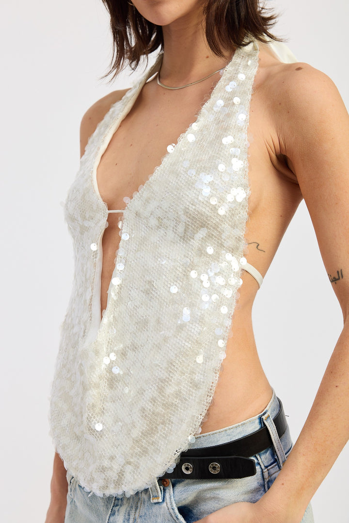 Front Tie Sequin Halter Top
