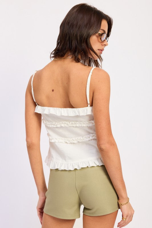 Ruffled Spaghetti Strap Cami Top