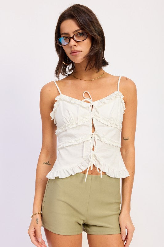 Butter Ruffled Spaghetti Strap Cami Top