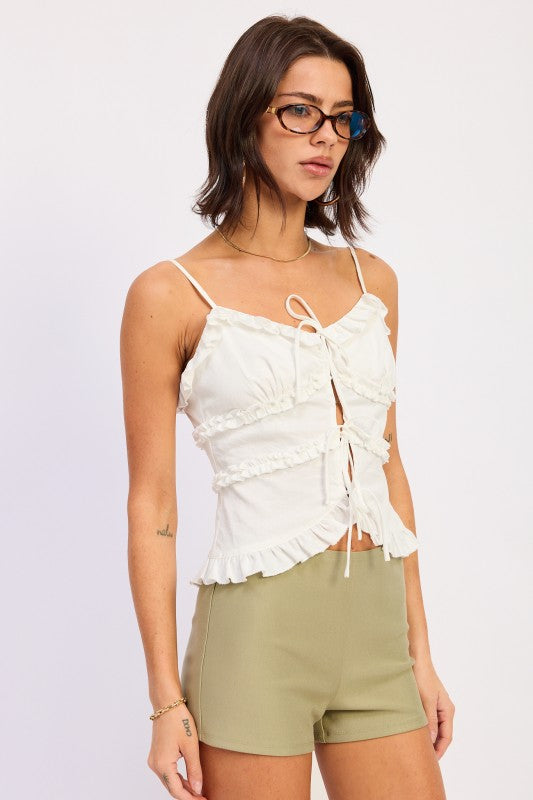 Ruffled Spaghetti Strap Cami Top