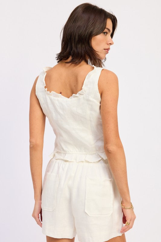 Ruffled Tank With Button Front