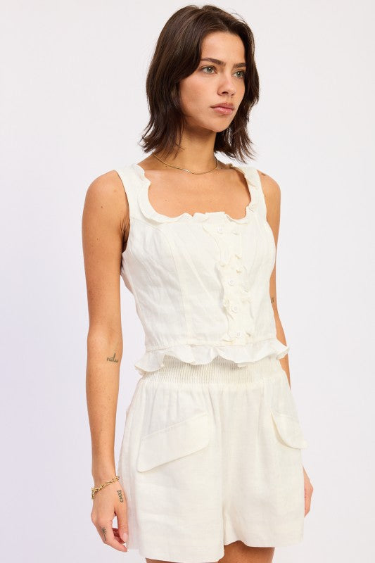 Ruffled Tank With Button Front