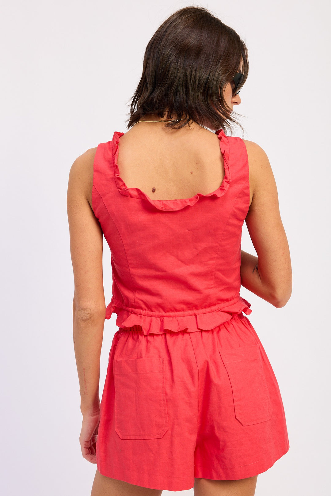 Ruffled Tank With Button Front