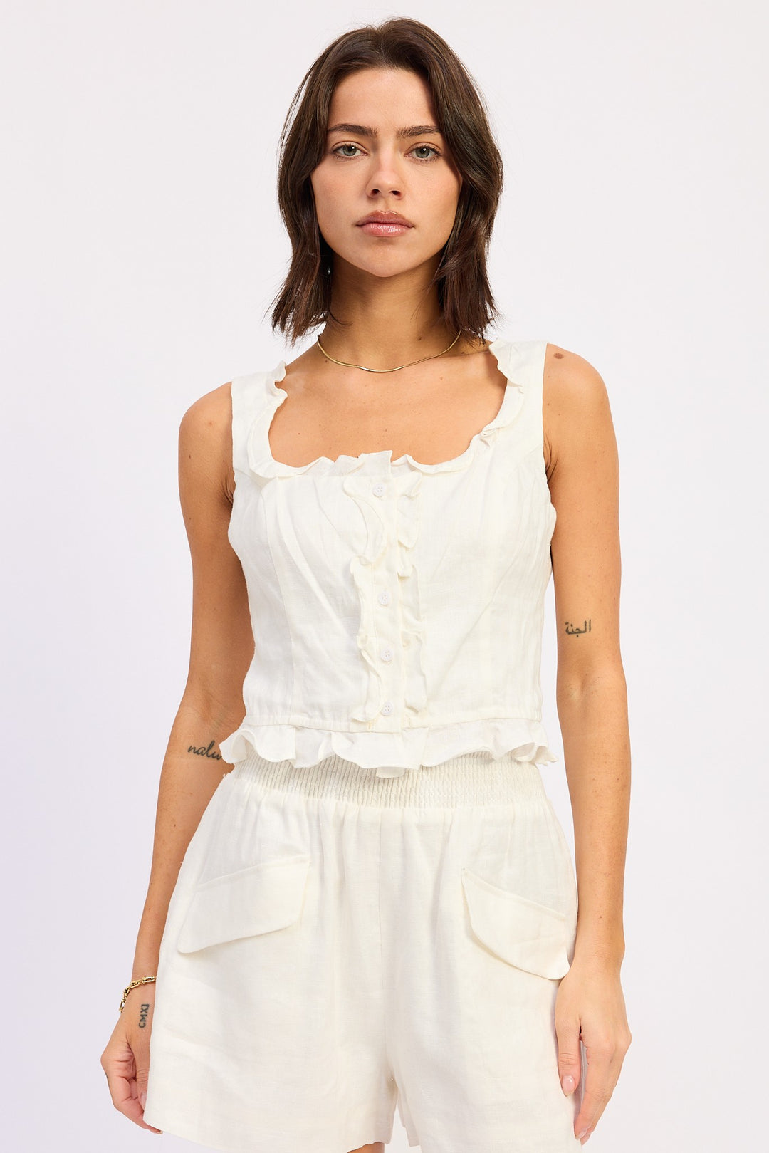 Ruffled Tank With Button Front