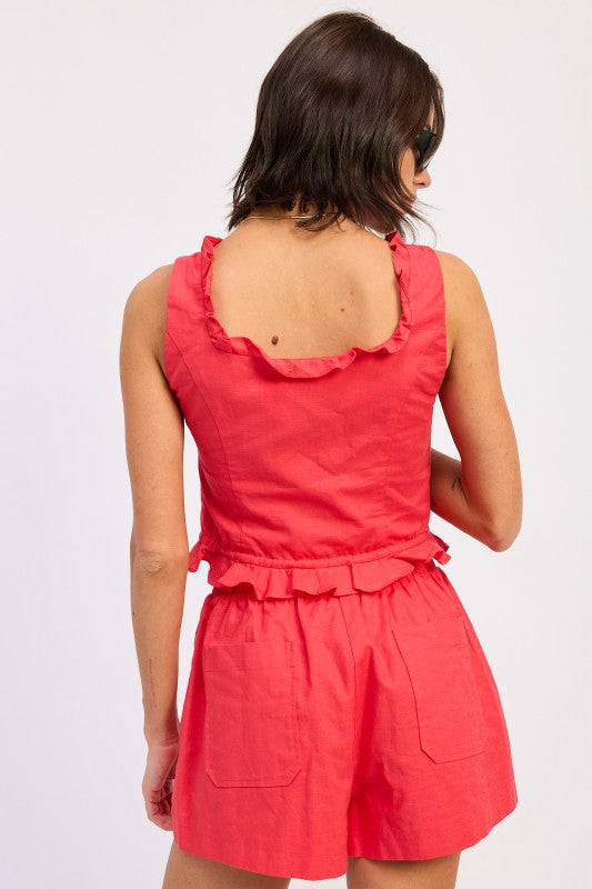 Ruffled Tank With Button Front