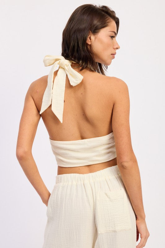 Double Gauze Halter Neck Crop Top