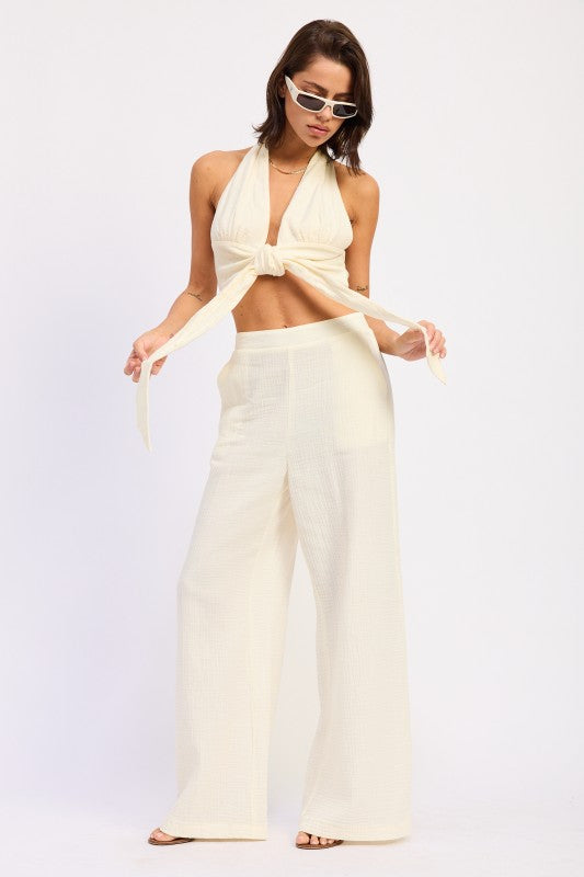 Double Gauze Halter Neck Crop Top