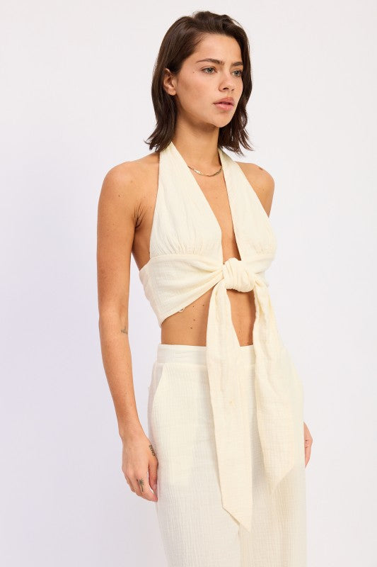 Double Gauze Halter Neck Crop Top