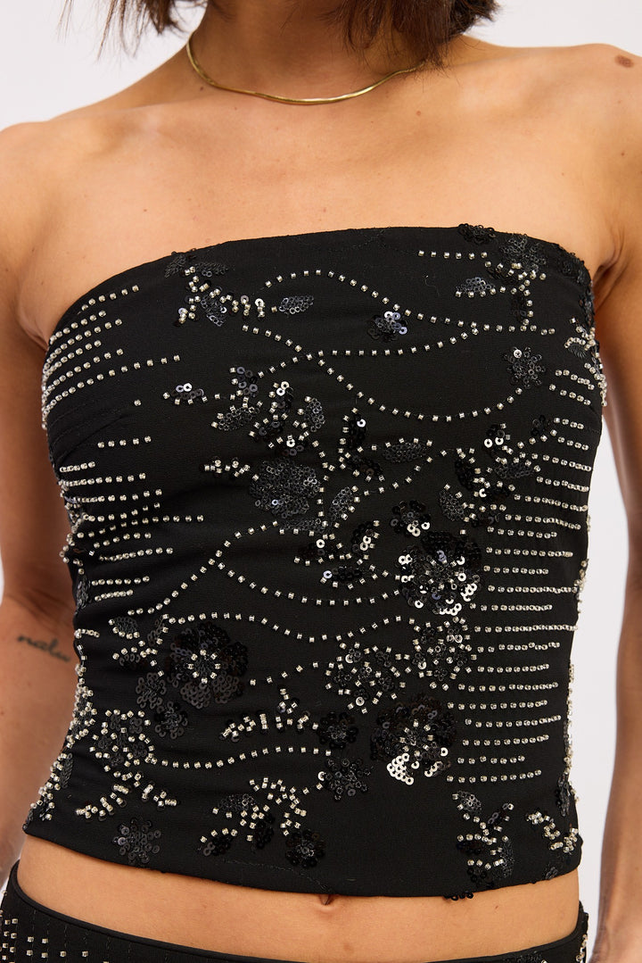 Orange Beaded Sequin Tube Top