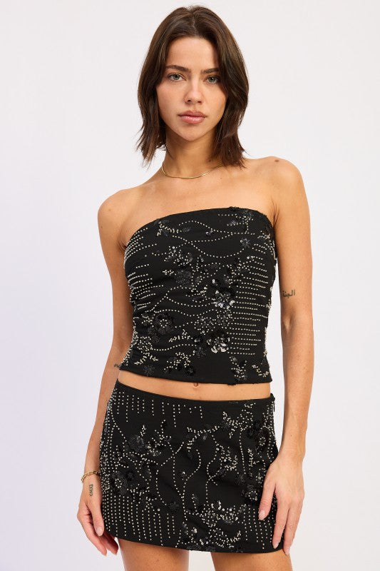 Black Beaded Sequin Tube Top