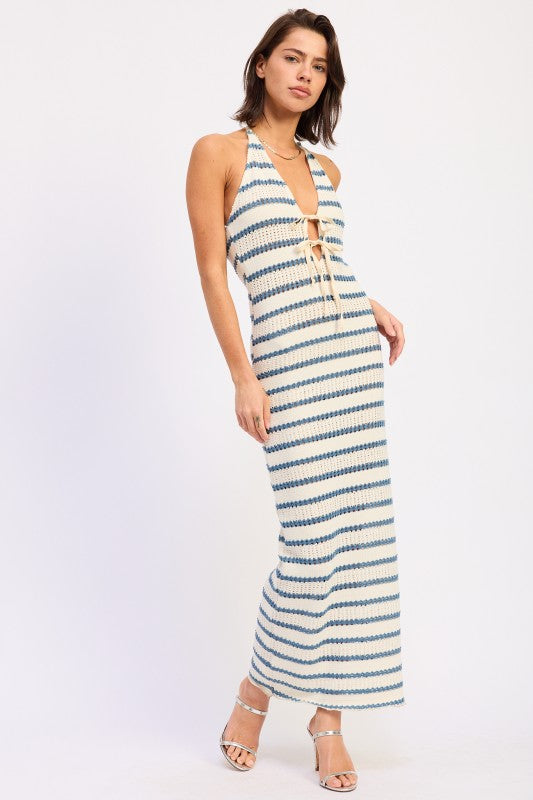 Deep V Halter Maxi Dress