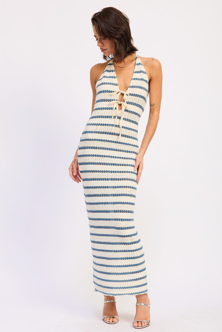Deep V Halter Maxi Dress