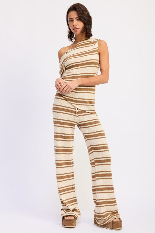 Striped Wide Leg Pants With Waist Tie