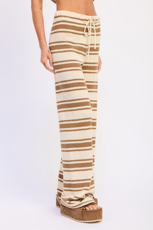 Striped Wide Leg Pants With Waist Tie