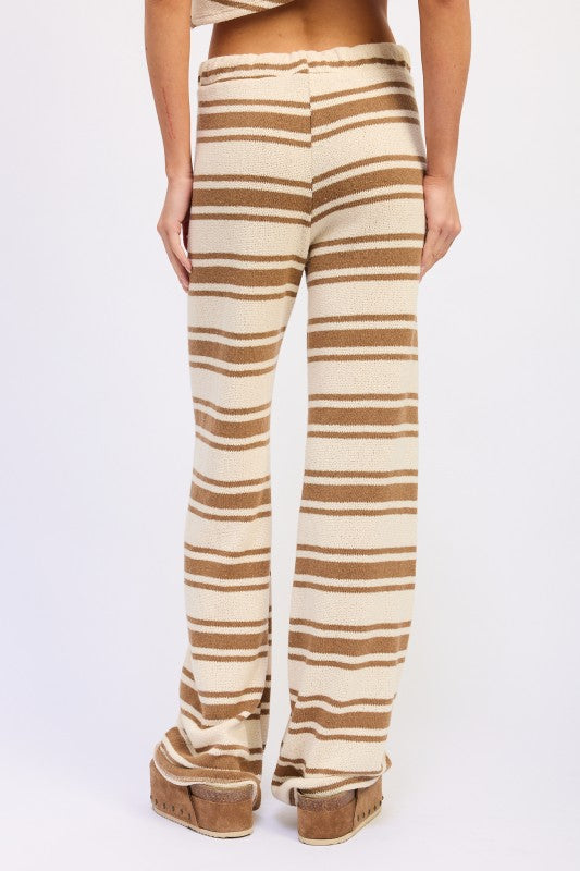 Striped Wide Leg Pants With Waist Tie