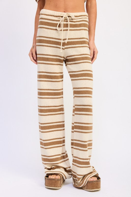 Striped Wide Leg Pants With Waist Tie