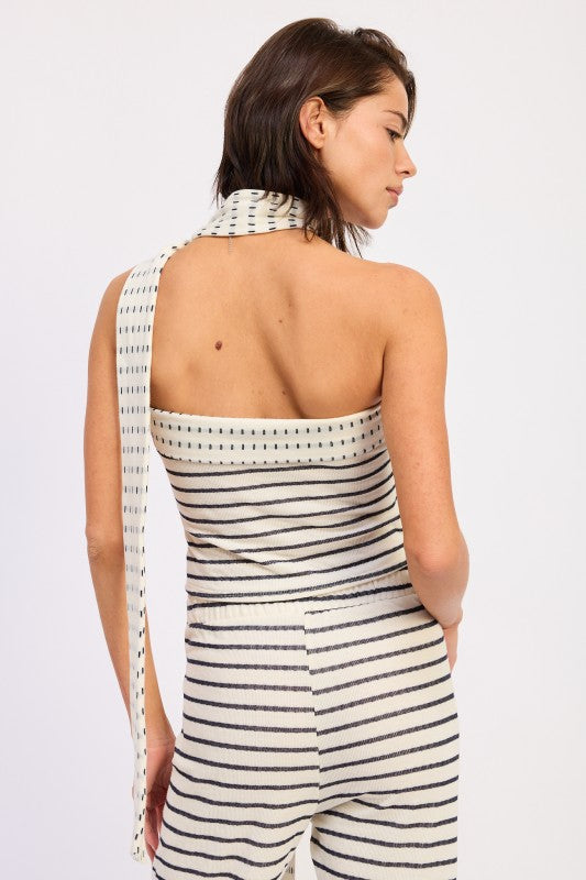 Contrasted Double Jacquard Tube Top With Scarf