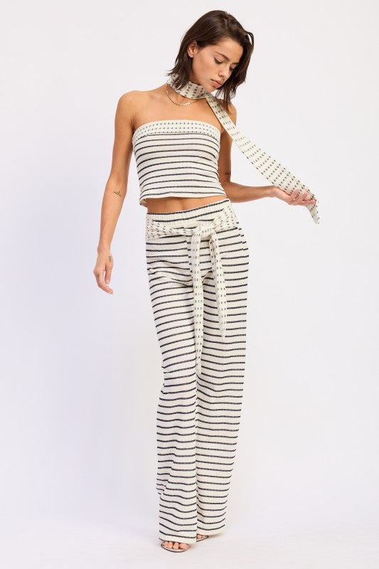 Ivory Stripe Low Rise Striped Knit Pants