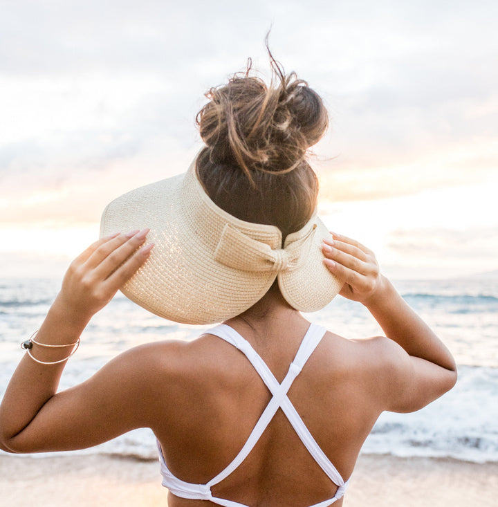 Cream Foldable Wide Brim Bow Visor 1
