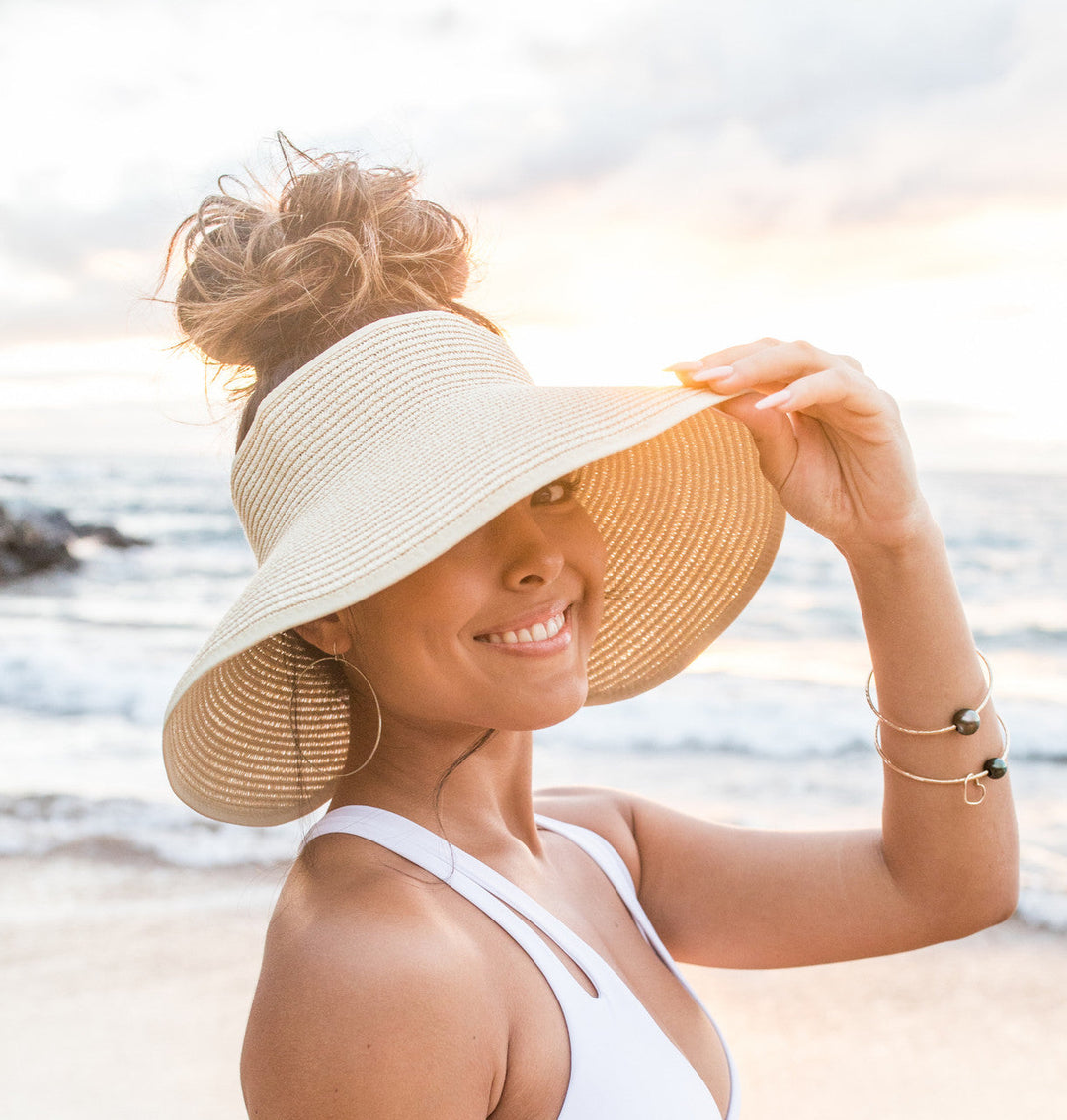 Straw Foldable Wide Brim Bow Visor 1