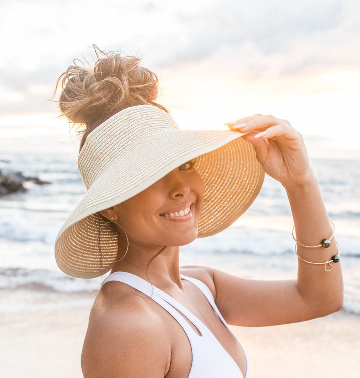 Straw Foldable Wide Brim Bow Visor 1