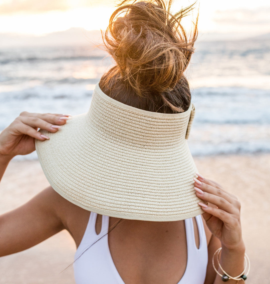 White Foldable Wide Brim Bow Visor 1