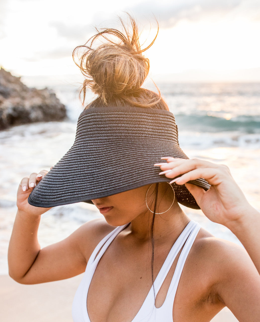 Blush Foldable Wide Brim Bow Visor 1