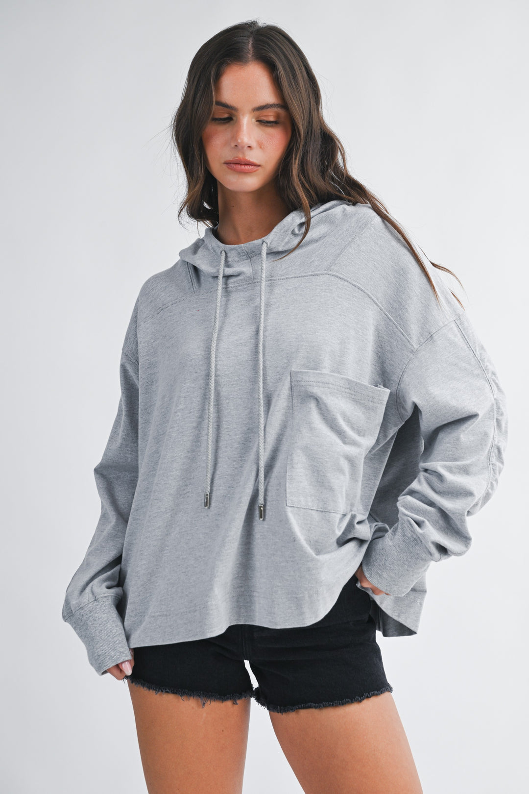 Black Relaxed Pocket Hoodie Pullover Top